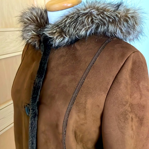 Vintage Tower by London Fog Brown Faux Suede Faux Fur Hooded Coat, Size S - Picture 4 of 16